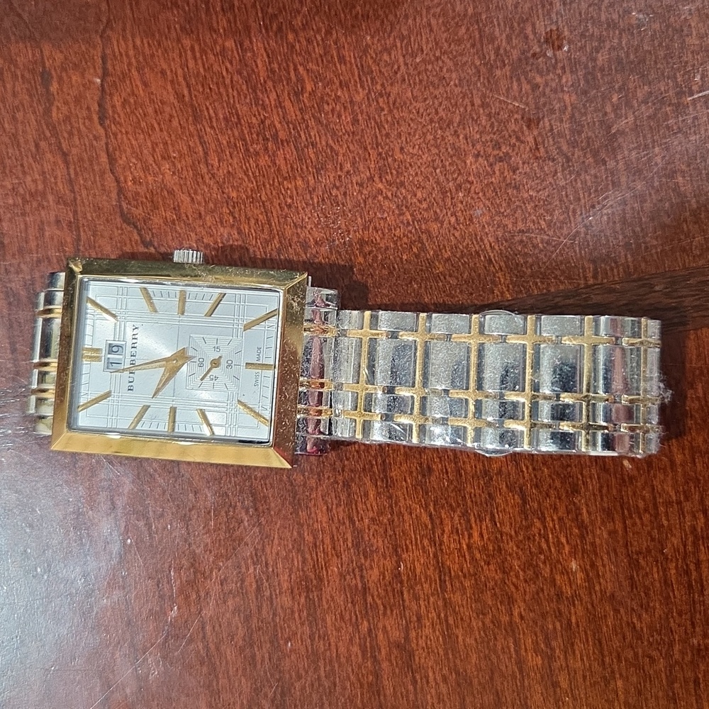 Brand New Burberry Silver Rectangular Watch Still Has Plastic Wrapping